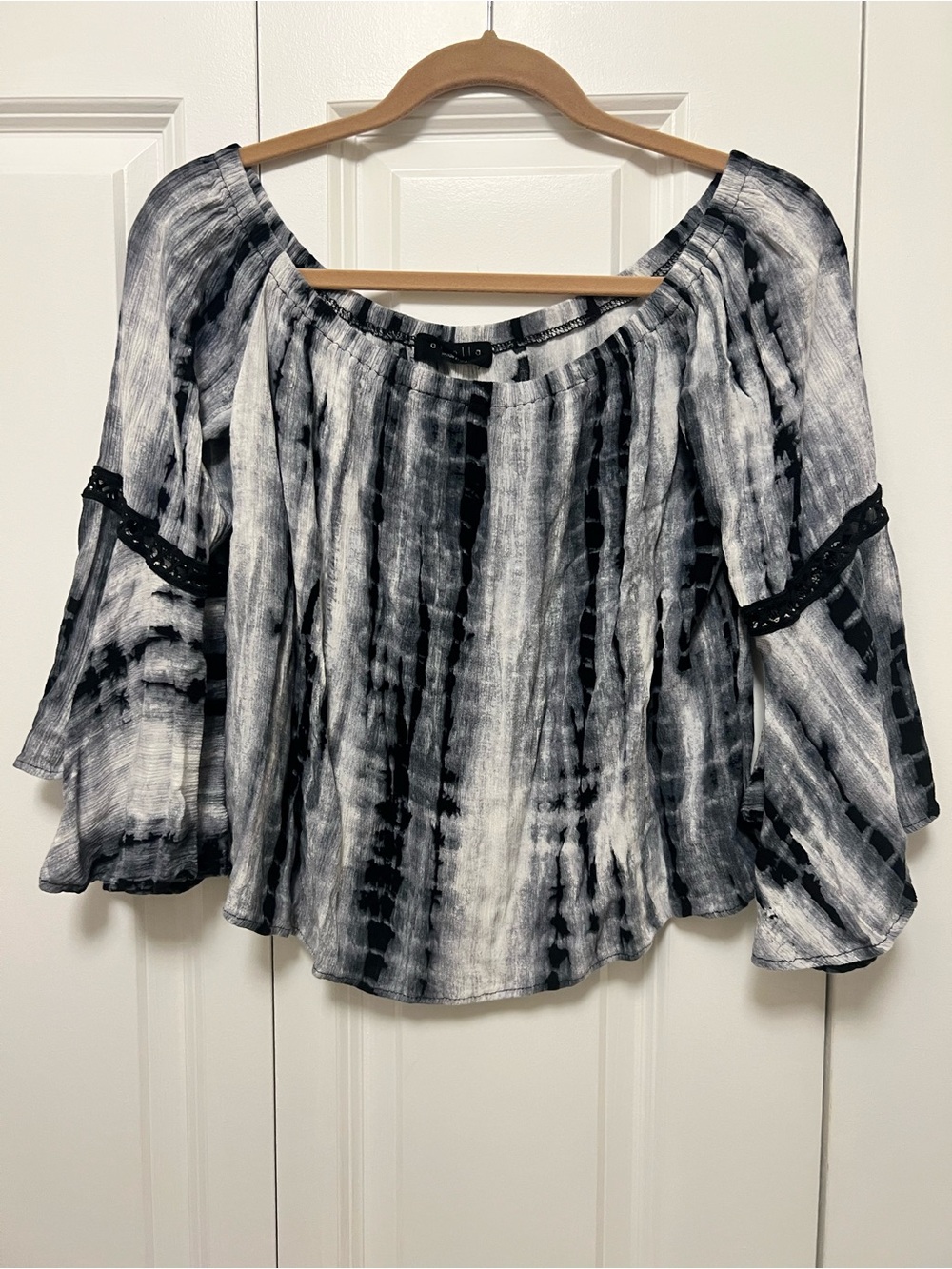 Ariella navy & White Off-Shoulder Tie-Dye top